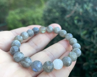 Intuition Bracelet | Labradorite + Moonstone | Spiritual Junkies | Yoga + Meditation |Single Stackable Mala Bracelet | 8 mm