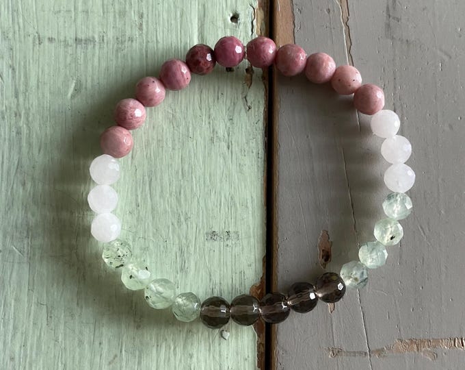 Mini Whole Hearted Bracelet | Smoky Quartz, Prehnite, Rose Quartz, + Rhodonite | 6 mm | Spiritual Junkies