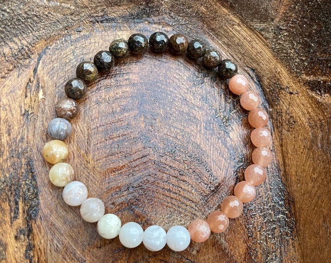 Mini Rooted Bracelet | Bronzite, Bamboo Agate + Sunstone | 6 mm | Spiritual Junkies | Yoga + Meditation | Mala Beads