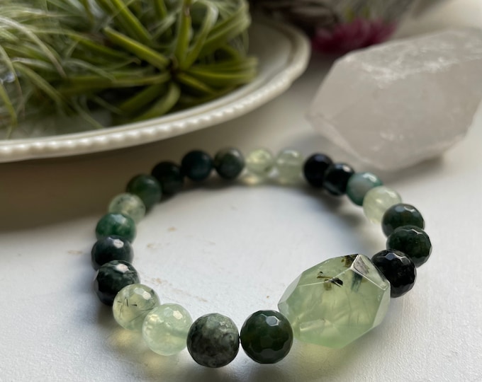 Heart Shine Bracelet | Bloodstone, Kambaba Jasper, Moss Agate + Prehnite | Spiritual Junkies | Yoga + Meditation | Stackable Mala Beads