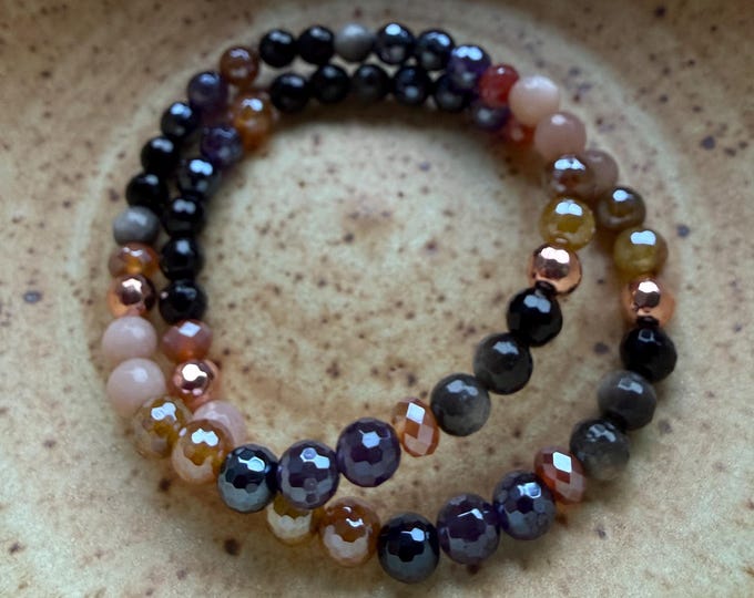 Mini Spooky Bracelet | Obsidian, Hematite, Onyx, Mystic Onyx, Peach Moonstone, Amethyst, + Agate | 6 mm | Halloween | Spiritual Junkies