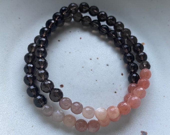 Mini Total Solar Eclipse | Smoky Quartz, Sunstone + Moonstone Ombre | 6 mm | Spiritual Junkies | Yoga Mala Bracelet