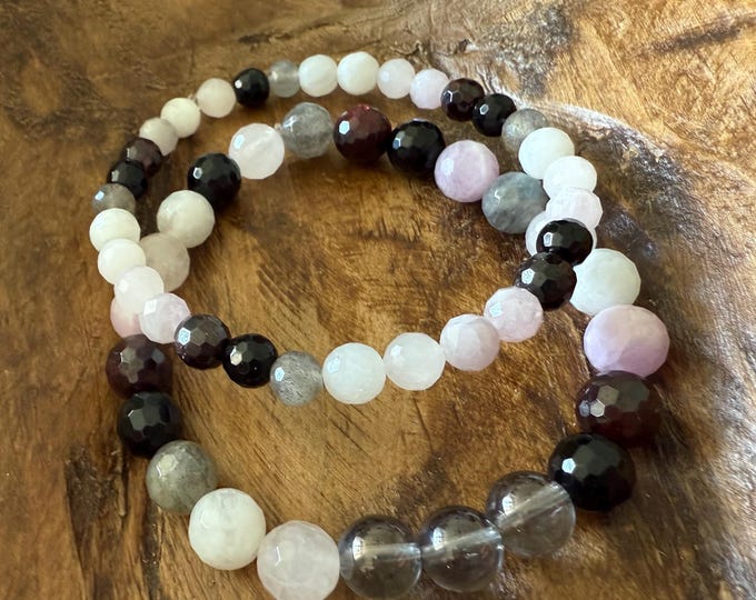 I Am Enough 2025 Bracelet | Onyx, Garnet, Rose Quartz, Kunzite, Labradorite, Moonstone + Silver Quartz | 6 or 8 mm | Spiritual Junkies