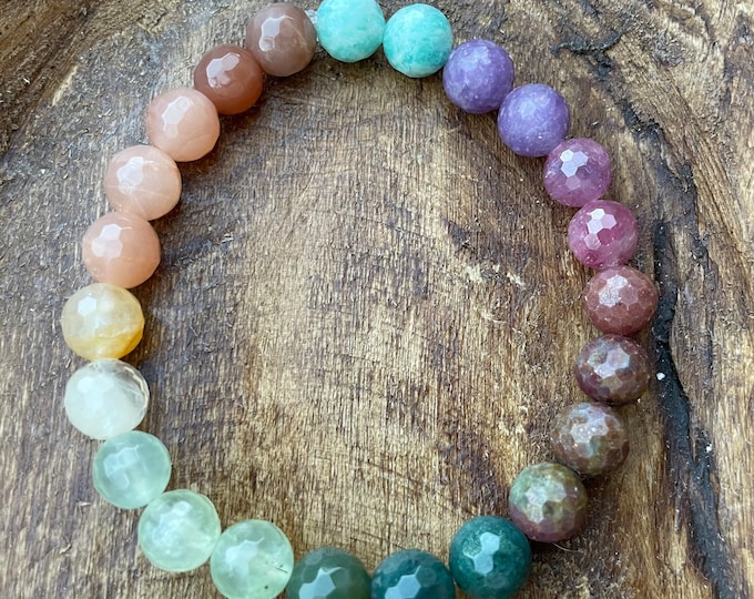 Blossom Bracelet | Rainbow Gemstones | 8 mm | Spiritual Junkies | Yoga + Meditation | Mala Beads