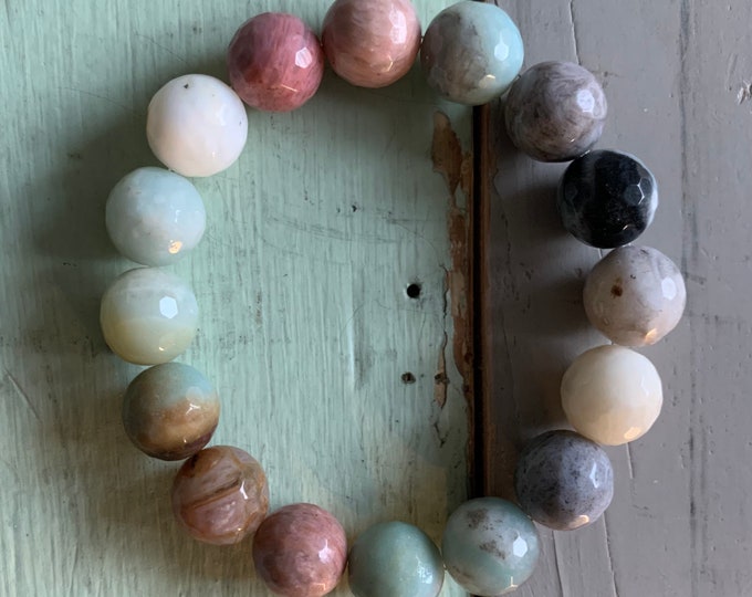 Peaceful Presence Bracelet | Super Chunky Amazonite, Bamboo Agate + Rhodonite | 12 mm | Spiritual Junkies | Yoga + Meditation