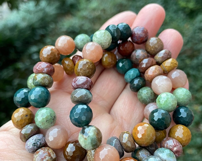 Chunky Refreshed Bracelet | Sunstone, Ocean Jasper + Peruvian Opal | Spiritual Junkies | Yoga + Meditation | Mala Beads