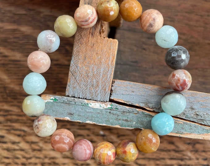 Ocean Potion Bracelet | Chunky Amazonite, Crazy Lace Agate + Sunstone | 10 mm | Spiritual Junkies | Yoga | Mala Beads