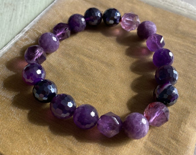 Dream Weaver Bracelet | Chunky Amethyst, Mystic Amethyst, Mystic Eggplant Agate, Lepidolite + Melody Stone | 10 mm | Spiritual Junkies