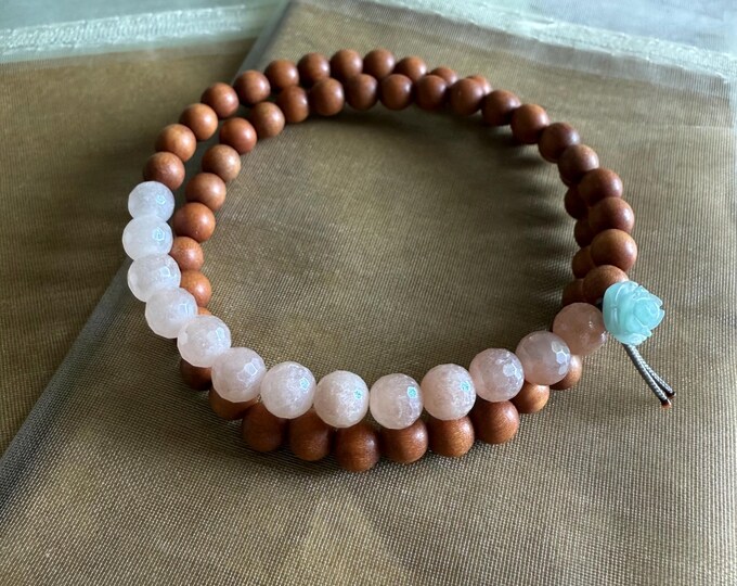 Life is Peachy Bracelet | Sandalwood, Mystic Peach Aventurine + Amazonite Rose Double Wrap | 6 mm | Spiritual Junkies | Yoga + Meditation