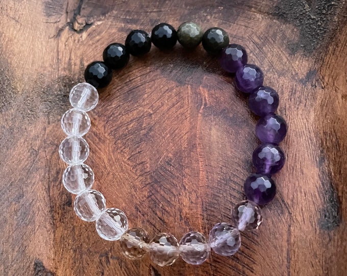 Sagittarius Szn Bracelet | Rainbow Obsidian, Quartz Crystal, Ametrine + Amethyst | Spiritual Junkies | Yoga | Mala Beads