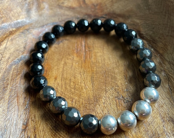 EMF Protection Bracelet | Black Tourmaline + Hematite Bracelet | 8 mm | EMF Blocker Jewelry | Spiritual Junkies | Single Yoga Mala