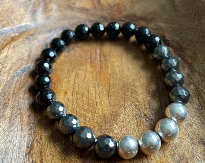 EMF Protection Bracelet | Black Tourmaline + Hematite Bracelet | 8 mm | EMF Blocker Jewelry | Spiritual Junkies | Single Yoga Mala