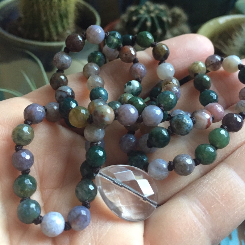 108 Bead Handknotted Yoga Spiritual Junkies Quartz Crystal Mini Mala Indian Agate Meditation 6 mm