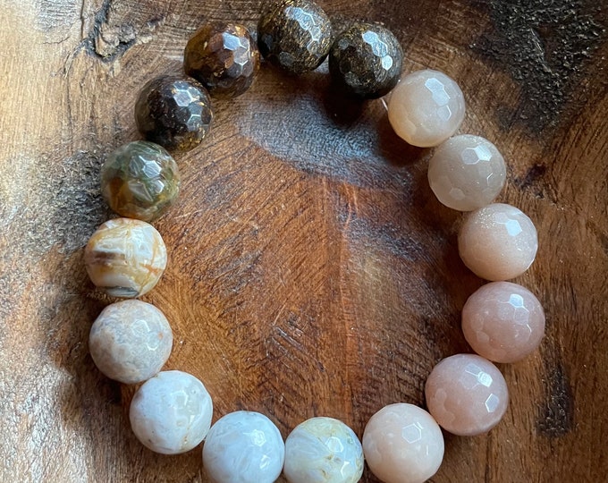 Rooted Bracelet | Super Chunky Bronzite, Bamboo Agate + Sunstone | 12 mm | Spiritual Junkies | Yoga + Meditation | Mala Beads