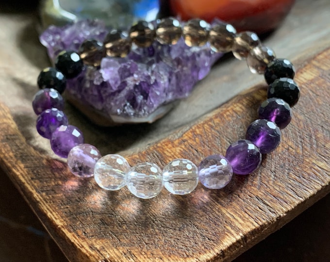 Cancer Support Bracelet | Smoky Quartz, Tourmaline, Amethyst, Ametrine + Quartz Crystal | Spiritual Junkies