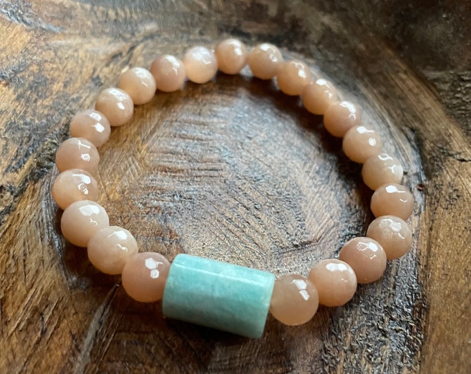 Little Sun Kissed Bracelet | Sunstone + Amazonite Nugget | 8 mm | Spiritual Junkies | Yoga | Mala Beads