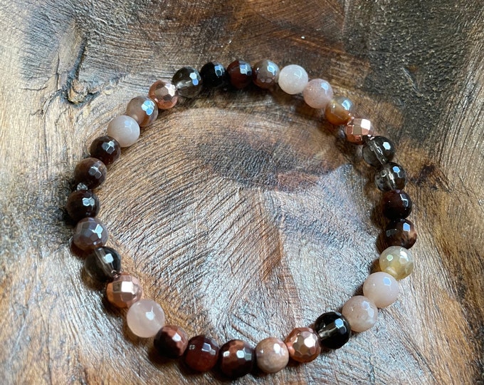 Mini Autumnal Equinox Bracelet | Smoky Quartz, Rose Gold Hematite, Sunstone, Red Tiger Eye, + Mystic Agate | Spiritual Junkies