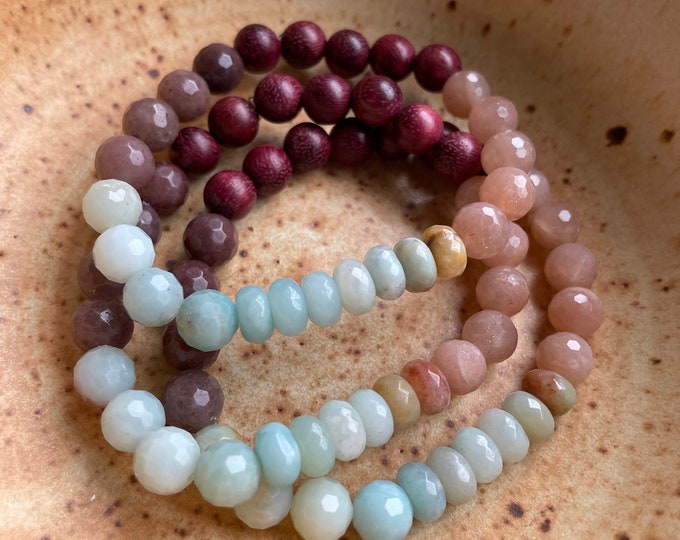 Ebb + Flow II Bracelet | Purple Rosewood, Purple Aventurine, Sunstone + Amazonite | 8 mm | Spiritual Junkies | Yoga | Mala Beads