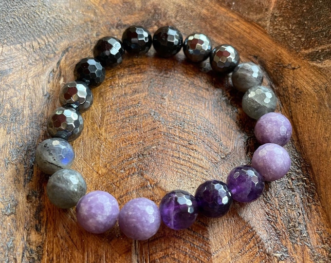 Chunky Empath Support Bracelet | Tourmaline, Hematite, Labradorite, Lepidolite + Amethyst Bracelet | Spiritual Junkies