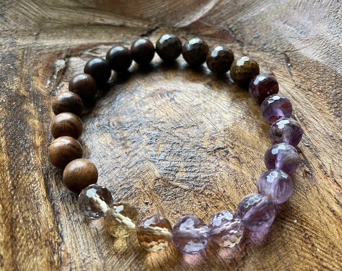 Well Being Bracelet | Natural Wood, Bronzite, Melody Stone, + Ametrine | 8 mm | Spiritual Junkies | Mala Beads