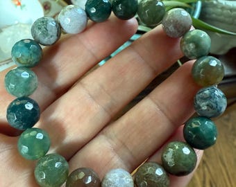 Inner Peace Bracelet | Moss Agate Indian Agate Bracelet | 8 or 10 mm | Spiritual Junkies | Yoga + Meditation | Stackable Mala Bracelet