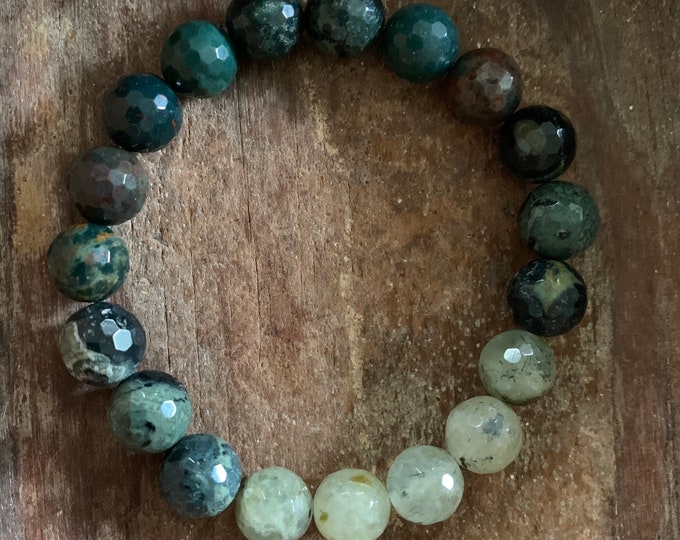 Chunky Heartsong Bracelet | Chunky Bloodstone Jasper, Kambaba Jasper + Prehnite | Spiritual Junkies | Yoga