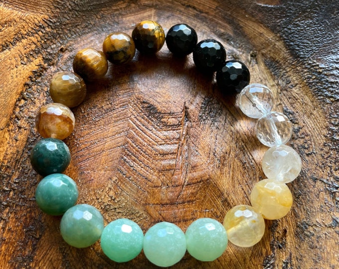 Chunky Rainbow of Abundance Bracelet | Aventurine, Tiger Eye, Moss Agate, Citrine, Quartz + Tourmaline | Spiritual Junkies