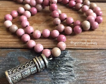 Beloved | Rhodonite + Prayer Box | 108 Bead Handknotted Mala | Reiki Love Infused | Spiritual Junkies | Yoga + Meditation