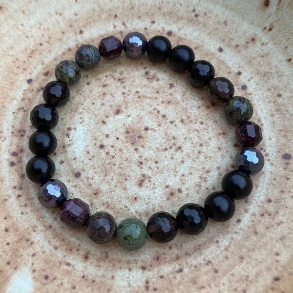 Year of the Dragon Bracelet | Ebony Wood, Mystic Red Tiger Eye, Garnet, Dragon Blood, Smoky Quartz + Tourmaline | Spiritual Junkies | Yoga