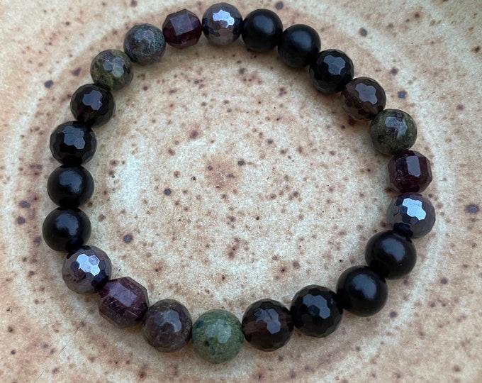 Year of the Dragon Bracelet | Ebony Wood, Mystic Red Tiger Eye, Garnet, Dragon Blood, Smoky Quartz + Tourmaline | Spiritual Junkies | Yoga