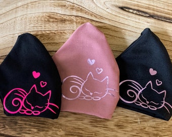 Kids and Adult Layered Kitten Hearts Face Mask - Nose Wire Optional- All Day Wear - Super Soft Ear Straps