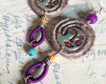 Peasant* Woman...Bohemian Earrings, Unique, Artisanmade, Coiled Wire, Bold, Funky, Faces, Woman, Peasant, Aztec, JustSlightlyVintage
