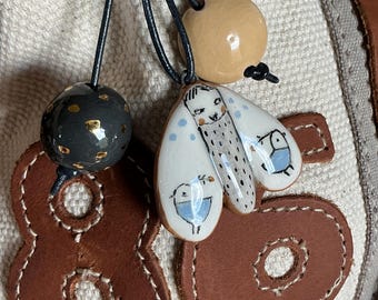 Handbag Charm Purse Accessory Keychain Butterfly Moth Ceramic Whimsical