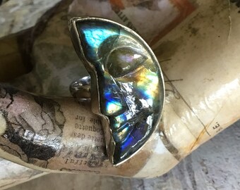 A Beautiful Soul…Size 8.5 Silver Ring Aqua Aura Crystal Iridescent Shimmery Peaceful Calming Celestial 925 Sterling JustSlightlyVintage