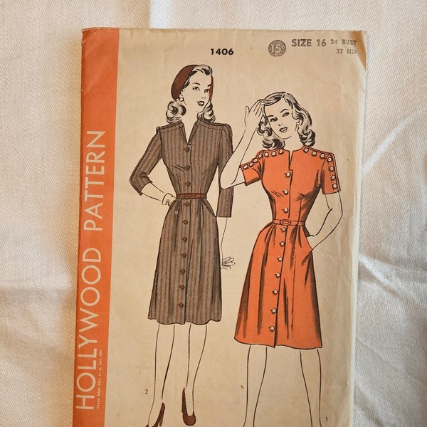 Vintage 1940's Hollywood Dress Sewing Pattern