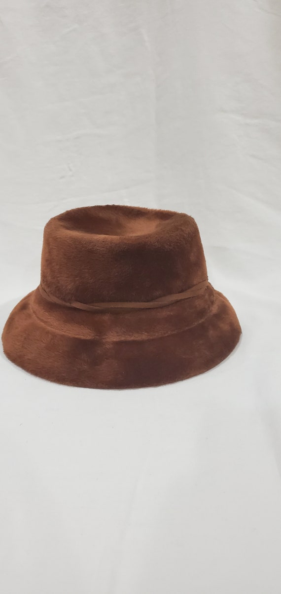 Vintage 1950's Brown Faux Fur Hat - image 2