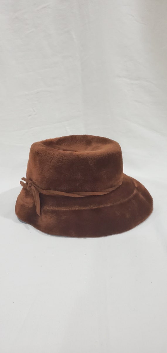 Vintage 1950's Brown Faux Fur Hat - image 3