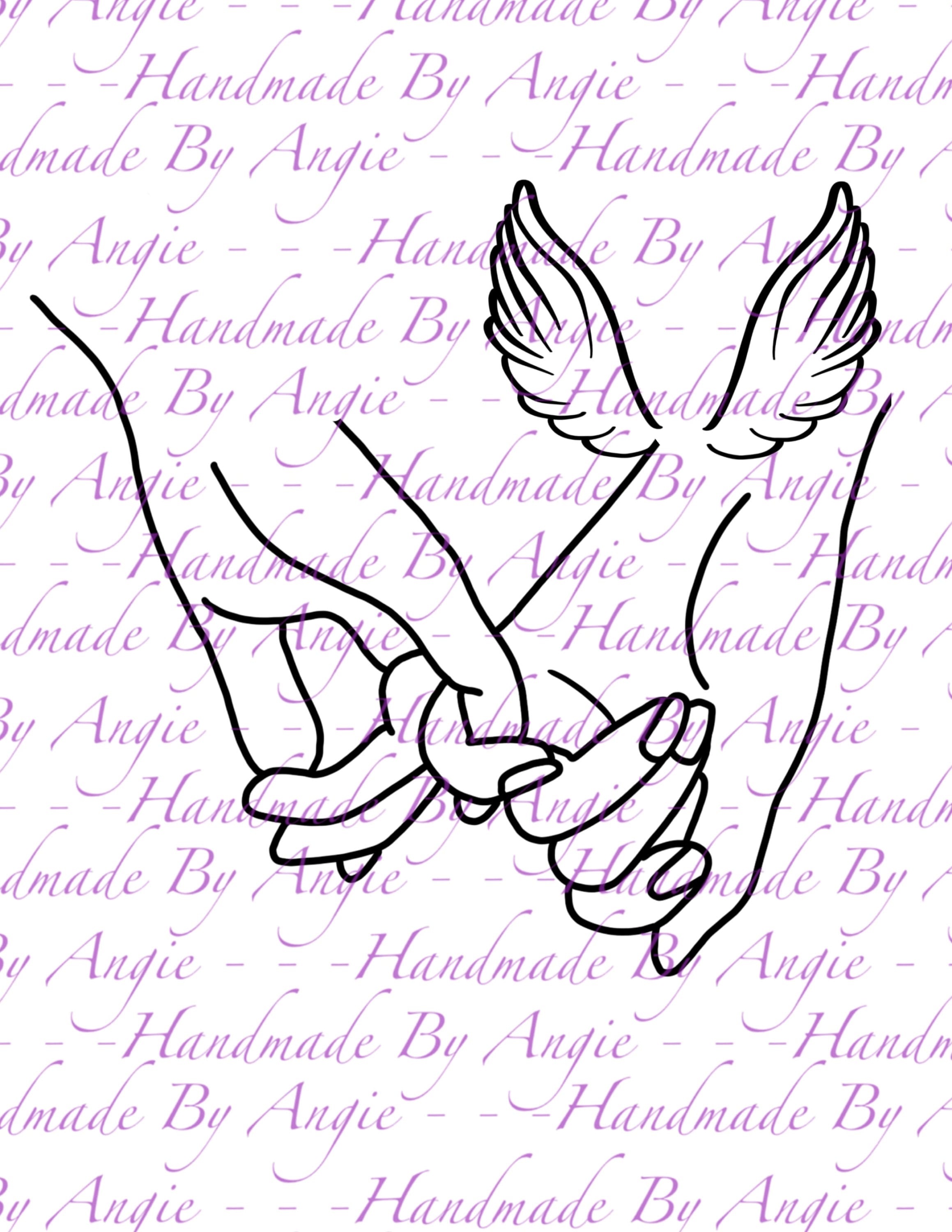 Female Angel Wing, Holding Hands SVG, Pinky Hold, Love, SVG Cut File, Customize With Your Own Text, Add Names & Dates, Love Hands Design