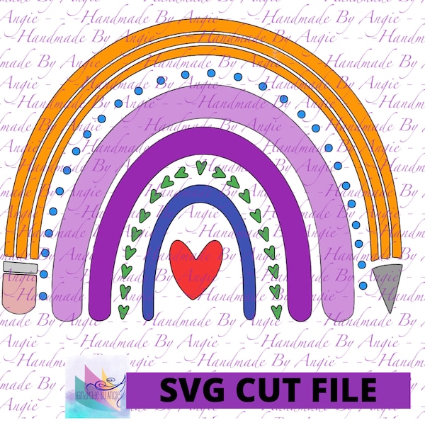 Blank Teacher Pencil Rainbow SVG Cut File, Customizable Add Your Own Titles Or Teacher Names, Cut file, Best Results Using HTV,