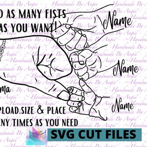 Mother&#39;s Day Fist Bump Set, Babies Toddlers Kids, Teen, & Mom Fist Bumps, 10 SVG CUT FILES, Personalize with Names, Bracelet Add On, Pet Paw