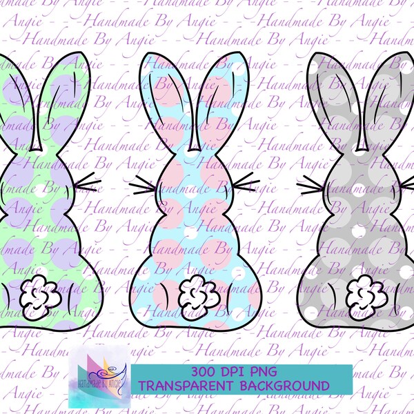 Easter Bunnies, Large Polka Dot Print, Easter Pastel Colors, Colorful Easter Bunnies, PNG's for Sublimation, Bunny, Bundle of 10 PNGs 300DPI