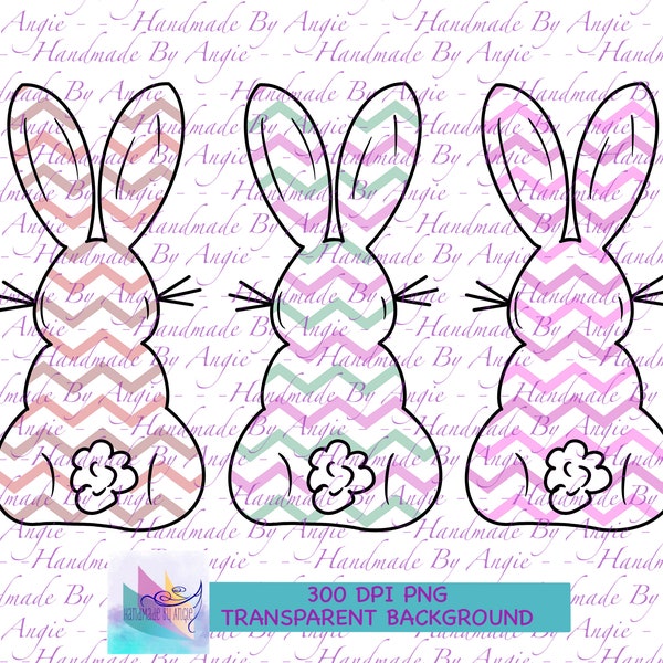 Colorful Pastel Chevron Print Easter Bunnies, Zig Zag Design, Colored Easter Bunnies, PNG's for Sublimation, Bunny, Bundle of 10 PNGs 300DPI