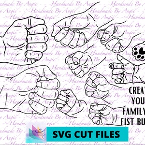 Father&#39;s Day Fist Bump Set, Baby Toddler Kid Teen Dad Fist Bump SVG CUT FILES, Personalize with Names, Big Bundle, Pet Paw, 10 Cut Files