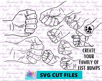Father's Day Fist Bump Set, Baby Toddler Kid Teen Dad Fist Bump SVG CUT FILES, Personalize with Names, Big Bundle, Pet Paw, 10 Cut Files