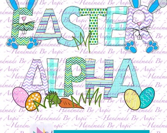 Easter Alphabet PNG's, Boy Themed Patterns, Includes dashes, Exclamations and Apostrophes, Bunny, Easter Eggs, Alpha Bundle & Accessories