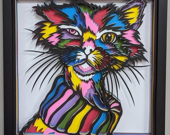 cat 3D mandala l cat wall art l 3D mandala l cat art l cat mandala l framed cat artwork l colorful cat art I cat decor I paper cat art