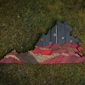 va wall art, stars and stripes, virginia art, pallet wall art, reclaimed wood, wood wall art, va, state cutout, husband gifts, guy gifts image 3