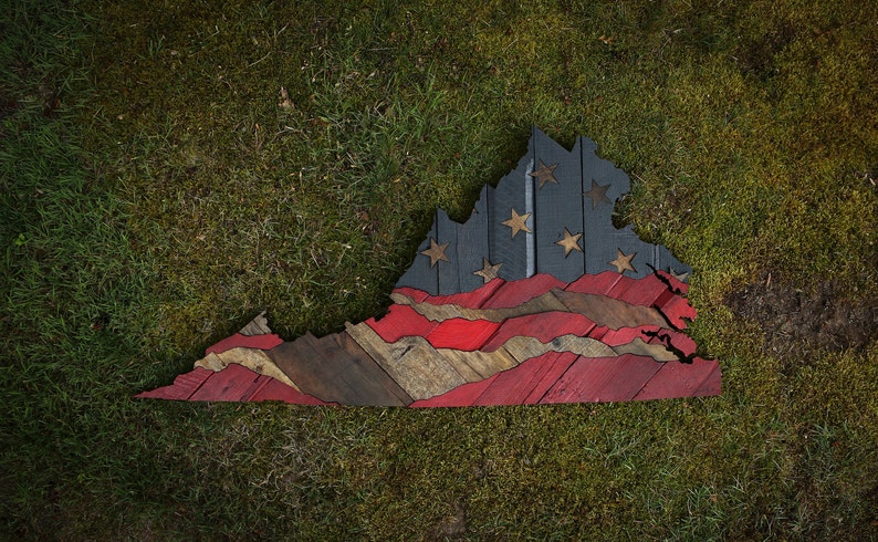 va wall art, stars and stripes, virginia art, pallet wall art, reclaimed wood, wood wall art, va, state cutout, husband gifts, guy gifts image 3