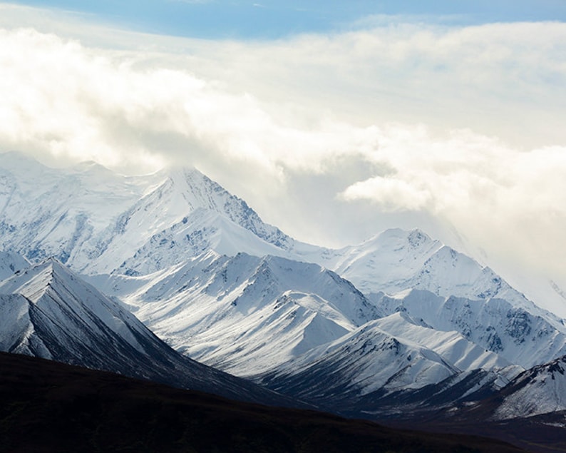 Denali National Park, Snowy Mountains, Alaska Landscape, Black and White Landscape, Fine Art Photography, Nature Photography, Clash image 1