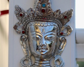 Silver Buddha In Metal Wall Hanging